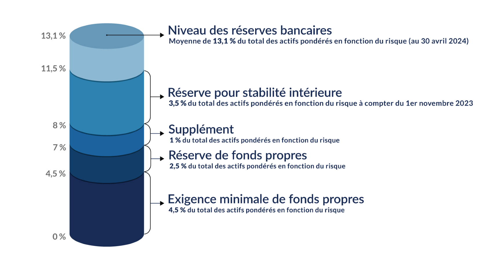 Exigences de fonds propres CET1 s'appliquant aux grandes banques. La version textuelle suit.